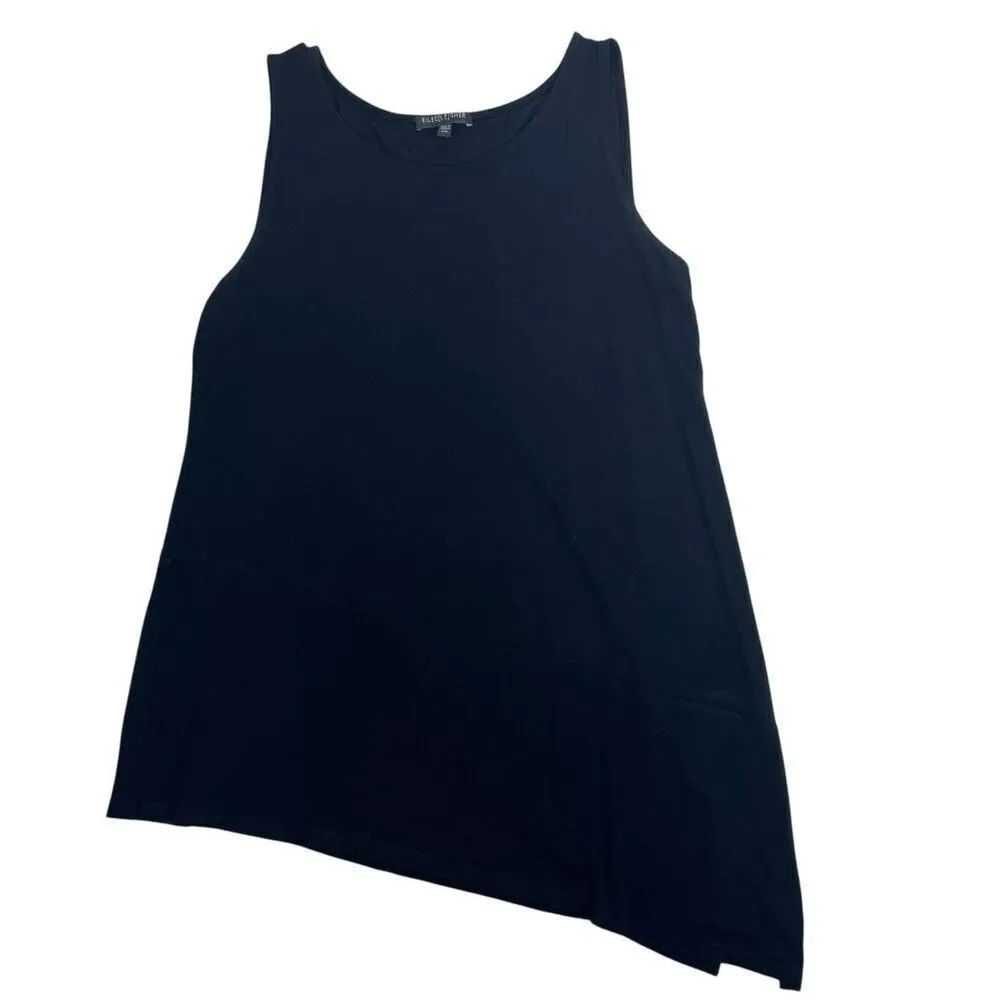 Eileen Fisher Womens Asymmetrical Round Neck Tunic Tank Top Black Size PM